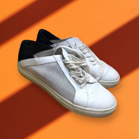 Vince Shoes - Vince White Leather Black Suede Mesh Panel Lace Rubber Sole Sneakers Size 8.5